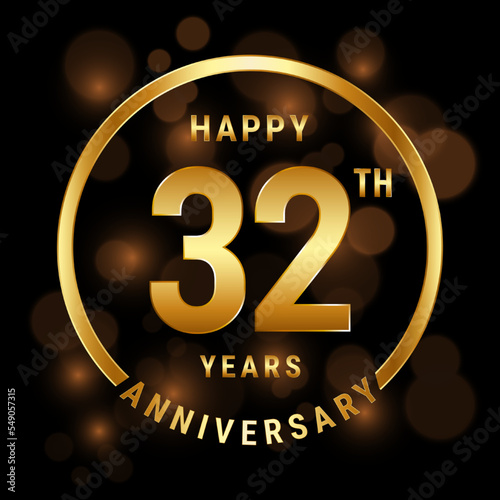 32th Anniversary. Anniversary template design with gold ring for celebration event, wedding, invitation and greeting card. Vector illustration