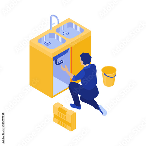 Isometric Plumber Kitchen Composition