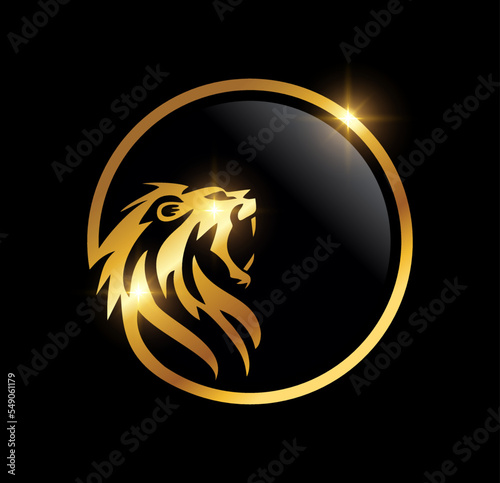 Golden Lion Head In Circle Logo Vector