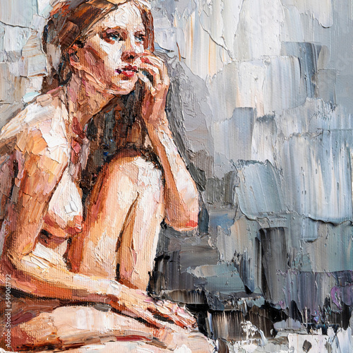 Tableau sur toile Nude attractive young woman, created in details and color nuances