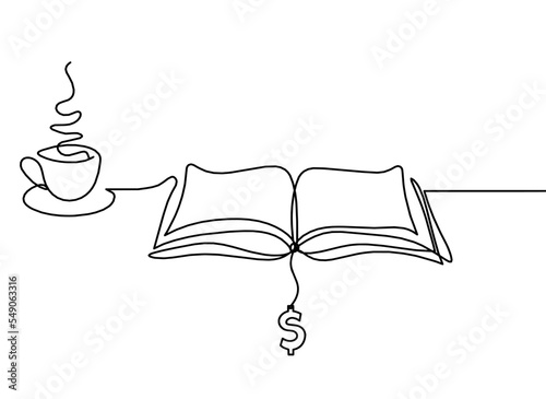 Abstract open book with dollar as line drawing on white background. Vector