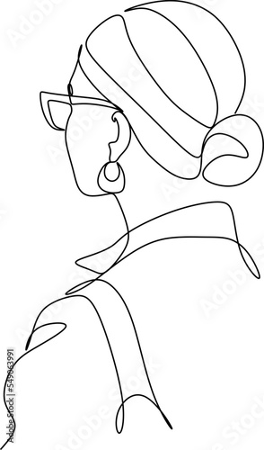 Woman head vector lineart illustration. One Line style drawing. Woman Line Art Minimalist Logo.