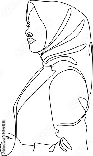 Beautiful woman in hijab drawing line art minimalist