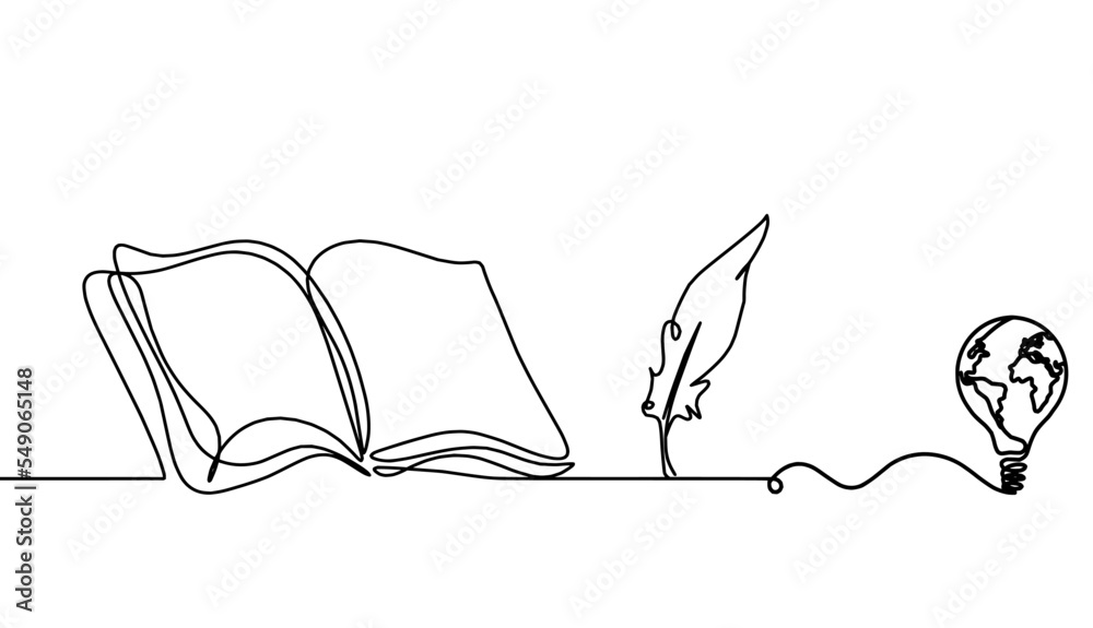 Abstract open book with globe light bulb as line drawing on white background. Vector Abstract open book with globe light bulb as line drawing on white background. Vector