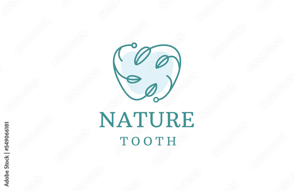 Dental clinic with leaf illustration line logo design template Dental clinic with leaf illustration line logo design template