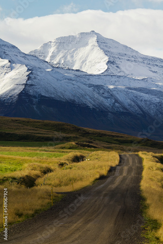 Iceland landscape with snow, sky and clouds