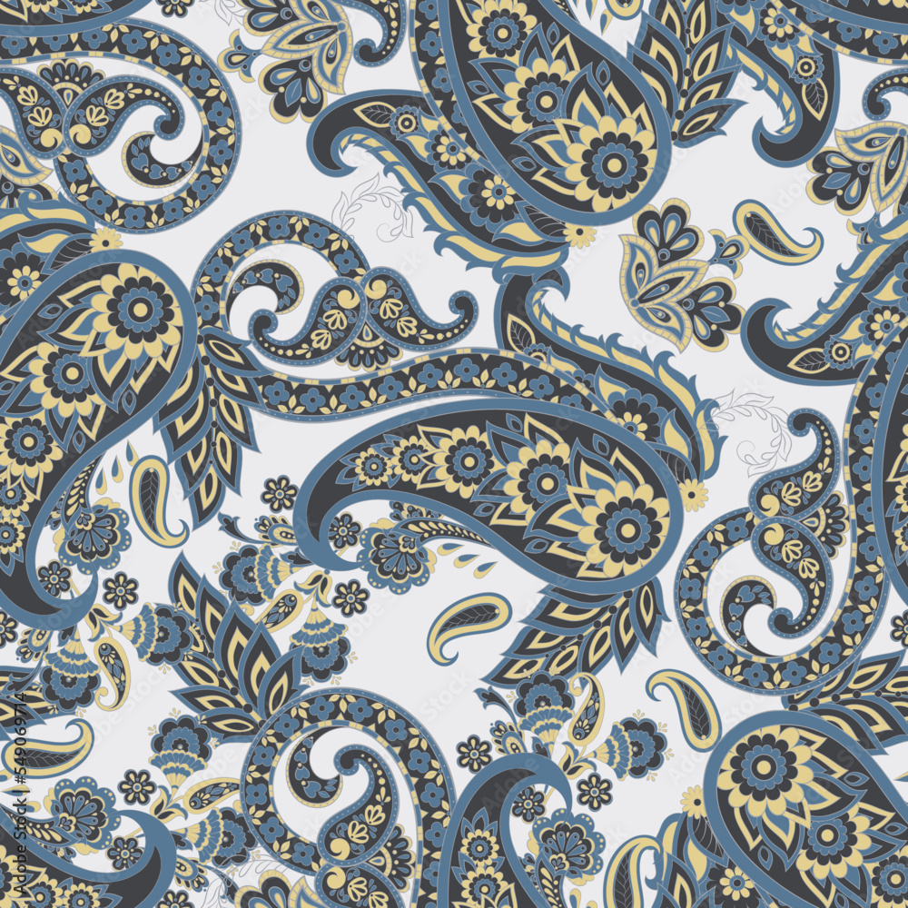 Floral Seamless Asian Textile Background. Vector Paisley Pattern