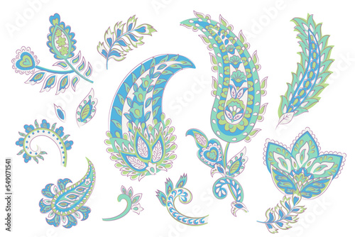 Vector set of isolated elements paisley, flowers and leaf for you own design