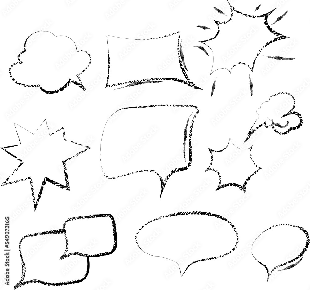 Obraz premium Vector set of speech bubble. Freehand outline drawing comical dialogue for comicsа