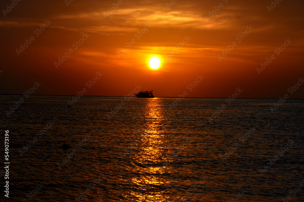 Orange sunset on the Red Sea, Egypt