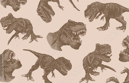 Vector vintage pattern with dinosaurs, stylish dino cover for fabric, postcards, wallpapers,graphical vector illustration. Animals background design	