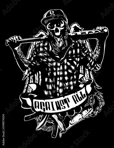 Hooligan with a baseball bat against everyone