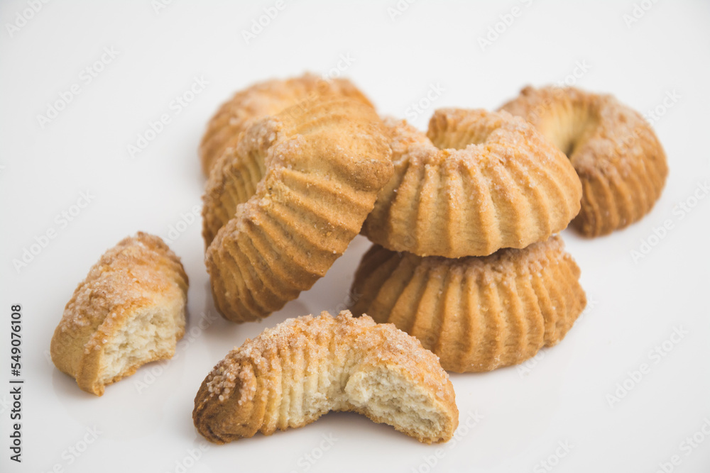 Delicious cookies close up on a white