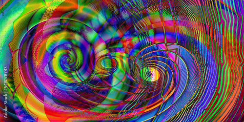 abstract colorful background with overlapping spirals in many bright colors