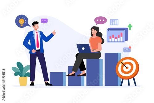 Businessmen working with employee to grow business revenue, Business investment concept. vector illustration.