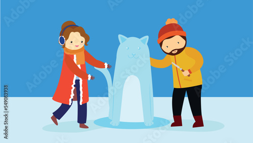 people make an ice figure