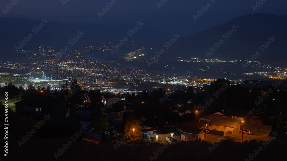 Establishing shot of Cityscape at night in Vancouver, Canada, North America. Evening time on June 2022. ProRes 422 HQ. Establishing shot of Cityscape at night in Vancouver, Canada, North America. Evening time on June 2022. ProRes 422 HQ.
