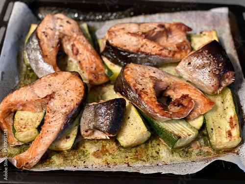 grilled salmon fish with vegetables