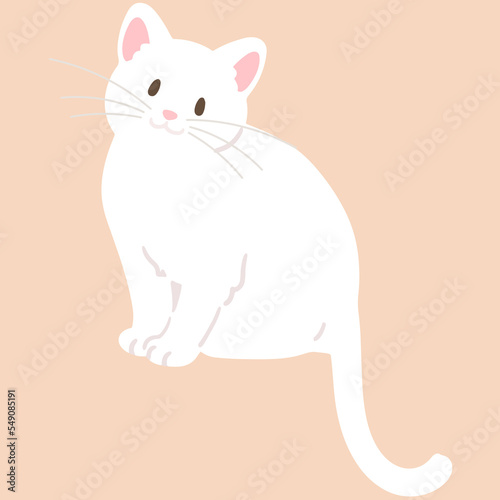 Simple and adorable illustration of white cat sitting flat colored