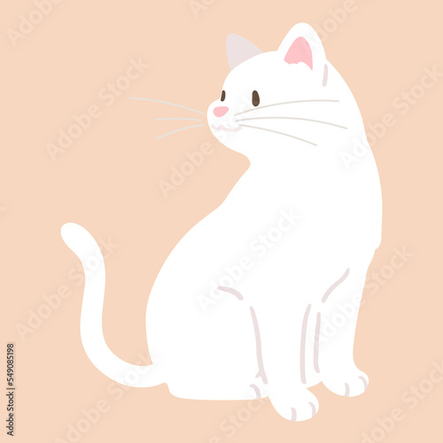 Simple and adorable illustration of white cat sitting looking sideways flat colored