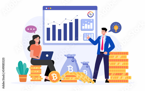 Team is Discussing business finance growth on Whiteboard, manager Talking about Growing Chart, increase sales, business investment and growth concept vector design.