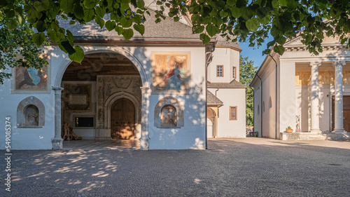 The Church of St. Maria Assunta in the Pieve Park - Cavalese, Fiemme valley, Trento district, Dolomites, Trentino Alto Adige, Italy, Europe - Juli 13, 2022 photo