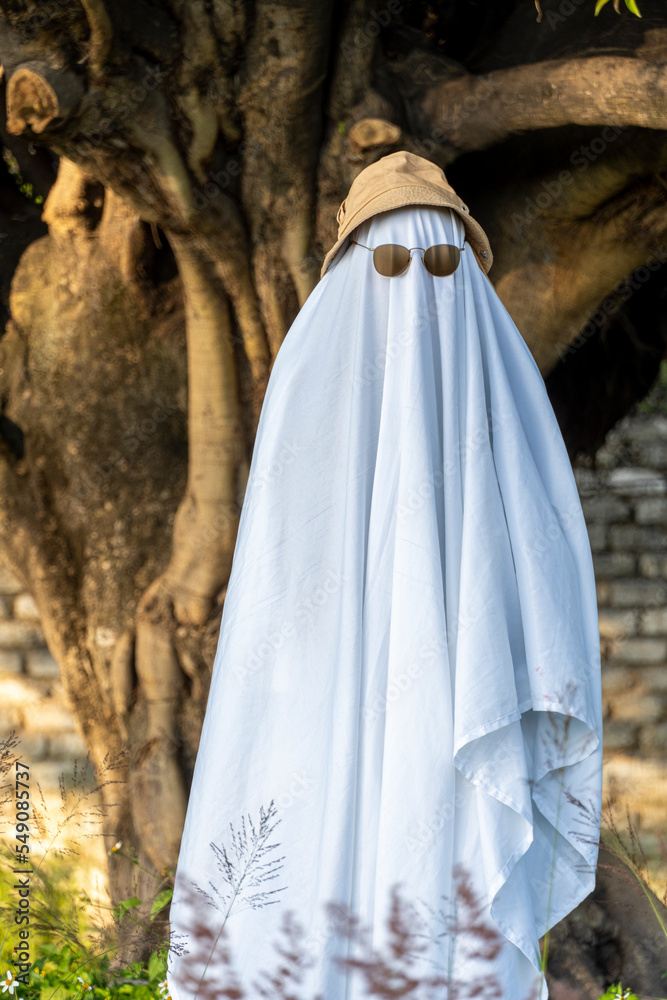 ghost standing around vegetation in broad daylight, at sunset, mexico