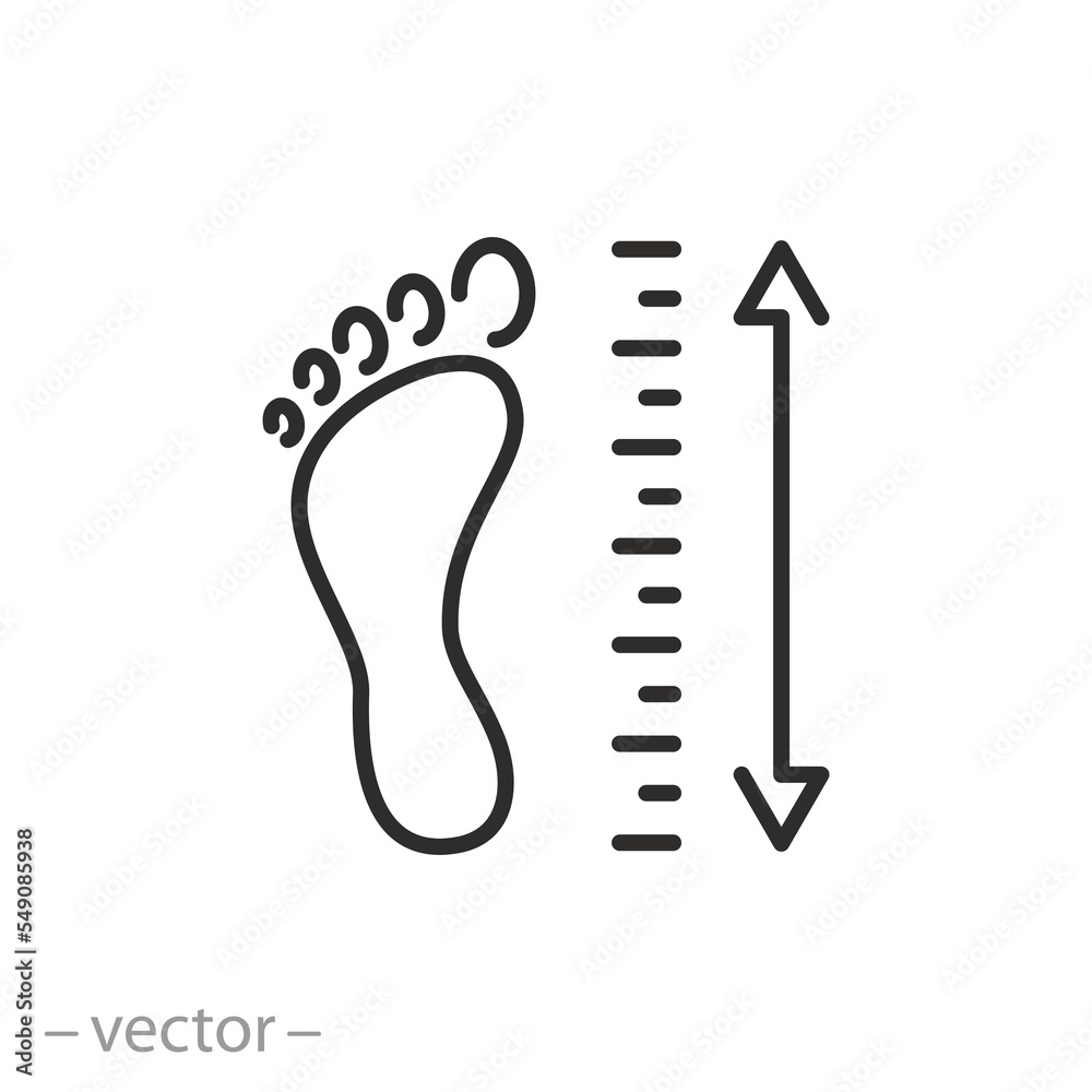 foot size measurement, choose dimension shoes, thin line symbol on