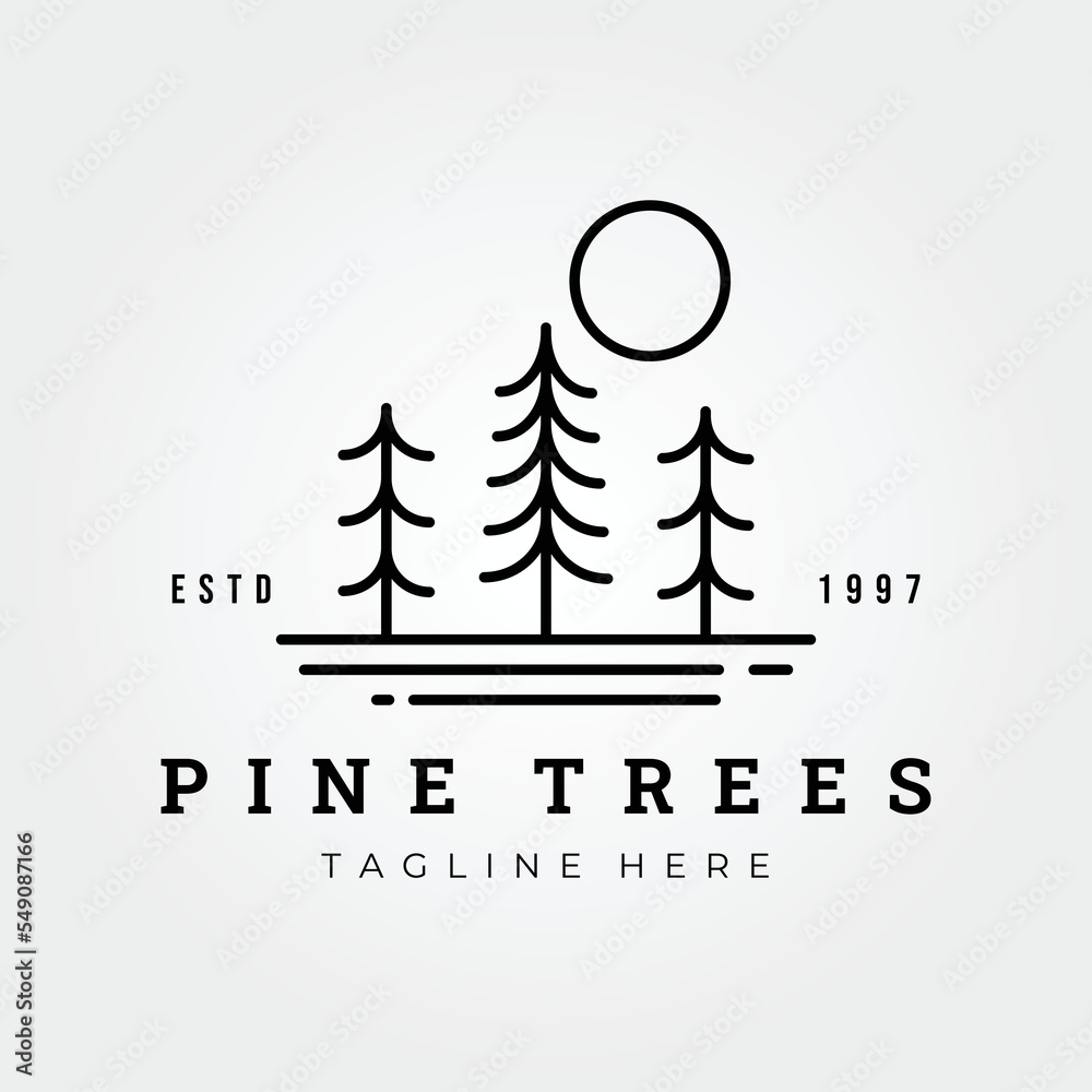 pine trees line art, logo vector illustration design, simple logo concept