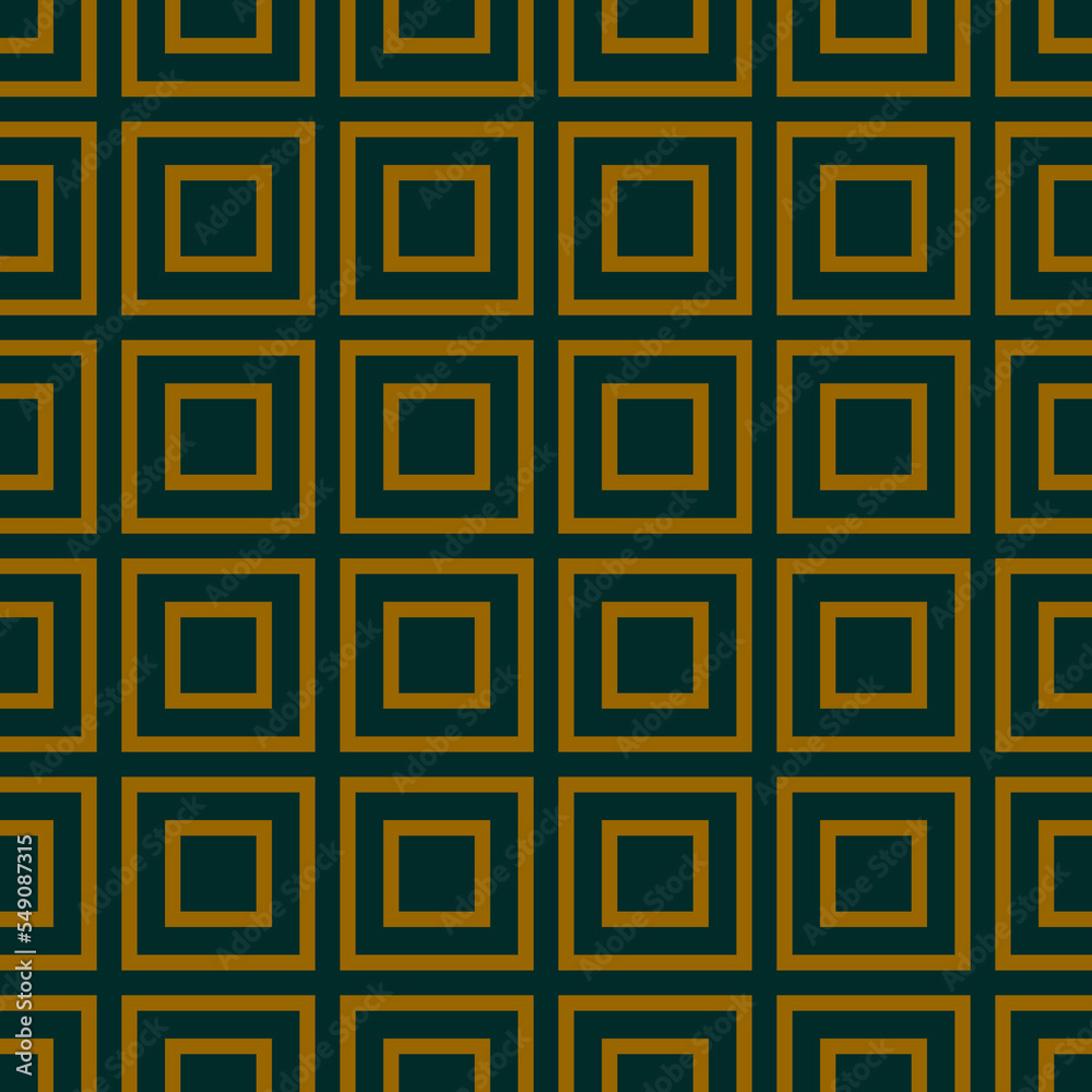 Abstract geometric seamless pattern. Repeating background. Geometric motif Fabric design Textile swatch. Dress man shirt fashion garment scarf wrap squares all over print. Gold and Green Square EPS 10