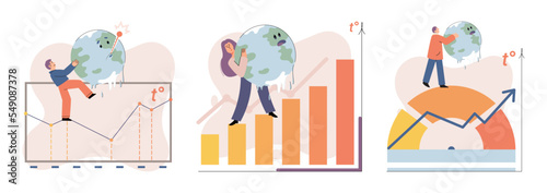 Global warming concept. Scientist studies problem of rising temperatures on planet Earth. Researcher makes analysis of ecology and environment. Scientific research on climate change environmental test