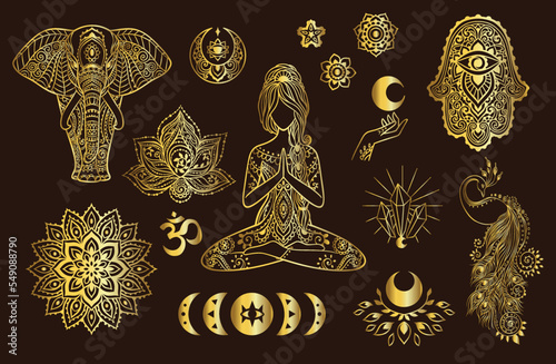 lord Ganesha, Hamsa, Moon, On, Hand. India set.