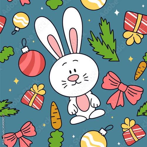 christmas pattern with rabbits photo