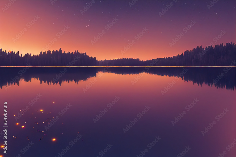 Image of a magic lake with a beautiful sunse.