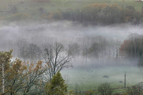 Early evening mist in Autumn in the Dordogne, France 
