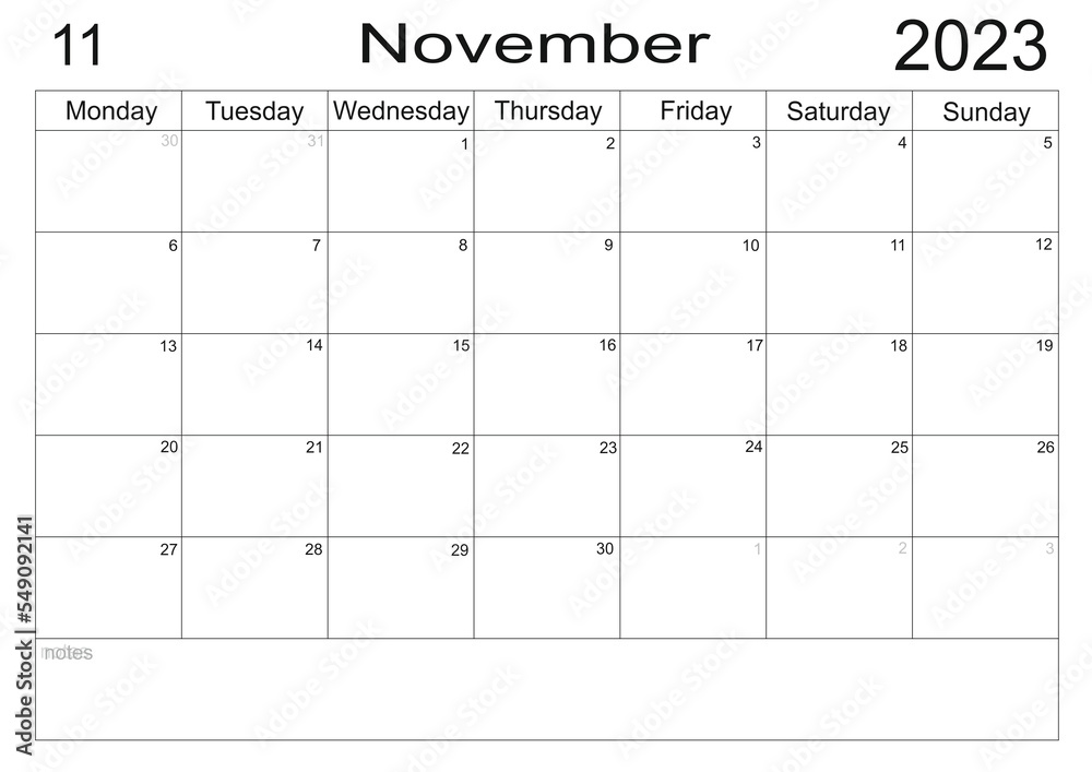Planner for November 2023. Schedule for month. Monthly calendar. Organizer Planner for November 2023. Schedule for month. Monthly calendar. Organizer