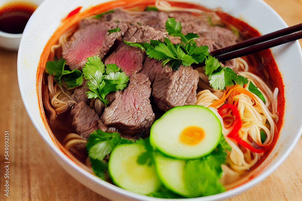 Vertical shot of Thai style beef soup Generative AI Vertical shot of Thai style beef soup Generative AI