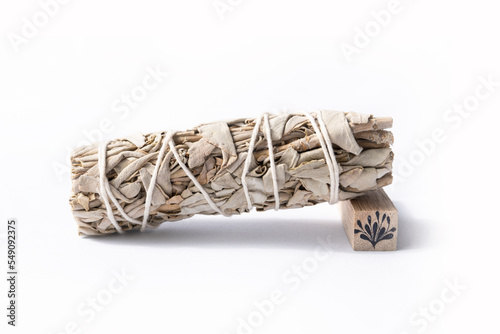 dry white sage on a roll for incense