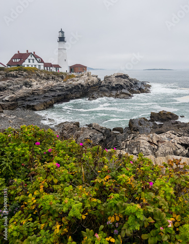 Two Lights lighthouse at state park in Cape Elizabeth Maine