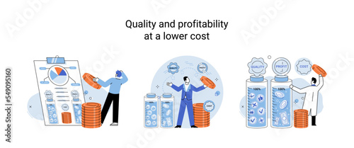 Quality and profitability at lower cost. Salary increase metaphor, profit margin. Earn on business inflation, investment, developing, coordinating sales. Management optimization of business processes