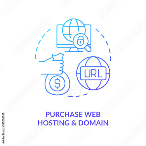 Purchase web hosting and domain blue gradient concept icon. Online service. Create website. Internet address abstract idea thin line illustration. Isolated outline drawing. Myriad Pro-Bold font used