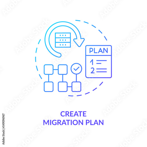 Create migration plan blue gradient concept icon. Moving website to new platform. Change CMS. Data transfer abstract idea thin line illustration. Isolated outline drawing. Myriad Pro-Bold font used