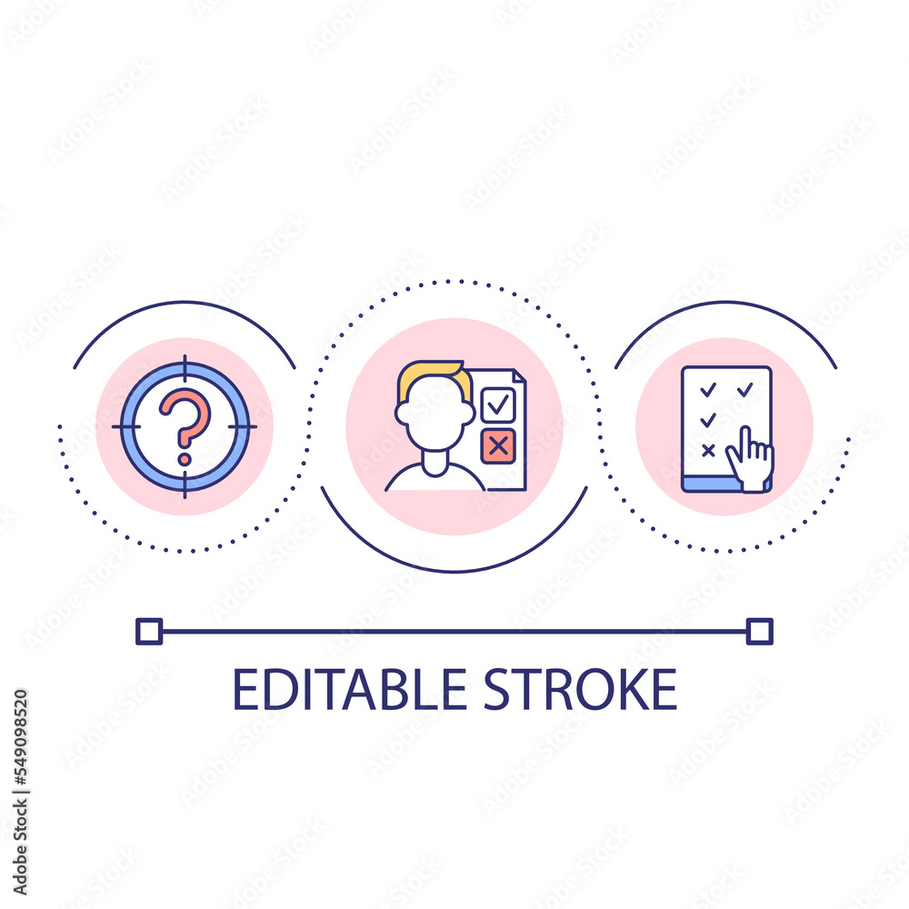 Task planning loop concept icon. Project management. Online testing. Check correct answer. Examination abstract idea thin line illustration. Isolated outline drawing. Editable stroke. Arial font used