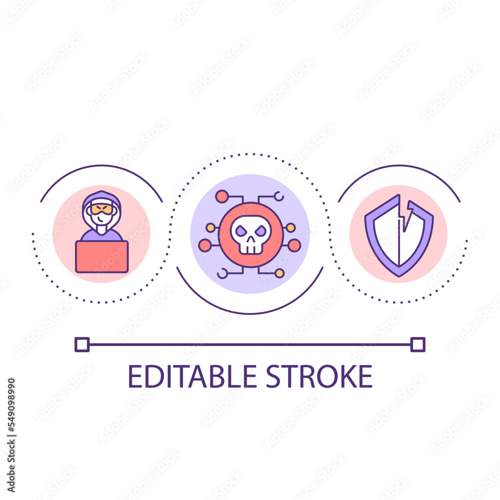 Social engineering attack loop concept icon. Hacking hazard. Digital threat. Cybersecurity abstract idea thin line illustration. Isolated outline drawing. Editable stroke. Arial font used Social engineering attack loop concept icon. Hacking hazard. Digital threat. Cybersecurity abstract idea thin line illustration. Isolated outline drawing. Editable stroke. Arial font used