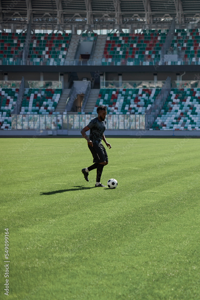 Professional football player in action at the stadium. Professional football player in action at the stadium.