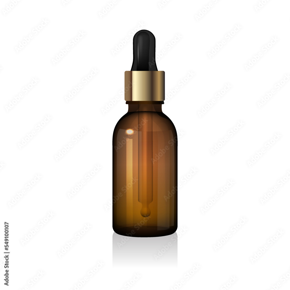 Blank brown glass dropper bottle mockup with isolated on white background. Dark amber glass package. Serum dispenser. 3d vector mockup template. Dropper for skincare products, natural cosmetic Blank brown glass dropper bottle mockup with isolated on white background. Dark amber glass package. Serum dispenser. 3d vector mockup template. Dropper for skincare products, natural cosmetic