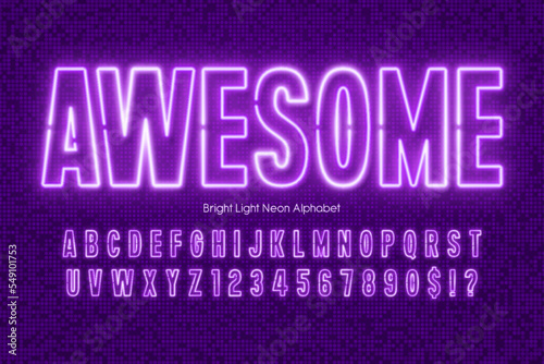 Neon extra bright 3d alphabet, retro-futuristic original type.