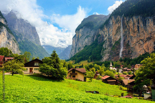 Lauterbrunnen valley in swiss Alps mountains, Switzerland