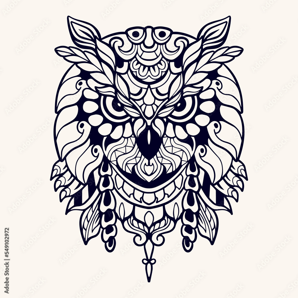 Beautiful Owl mandala arts isolated on white background