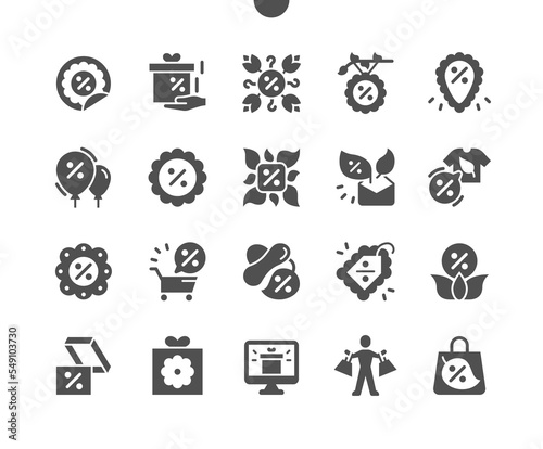 Spring sale. Bonus gift. Spring discounts. Hat discount. Sale message. Vector Solid Icons. Simple Pictogram